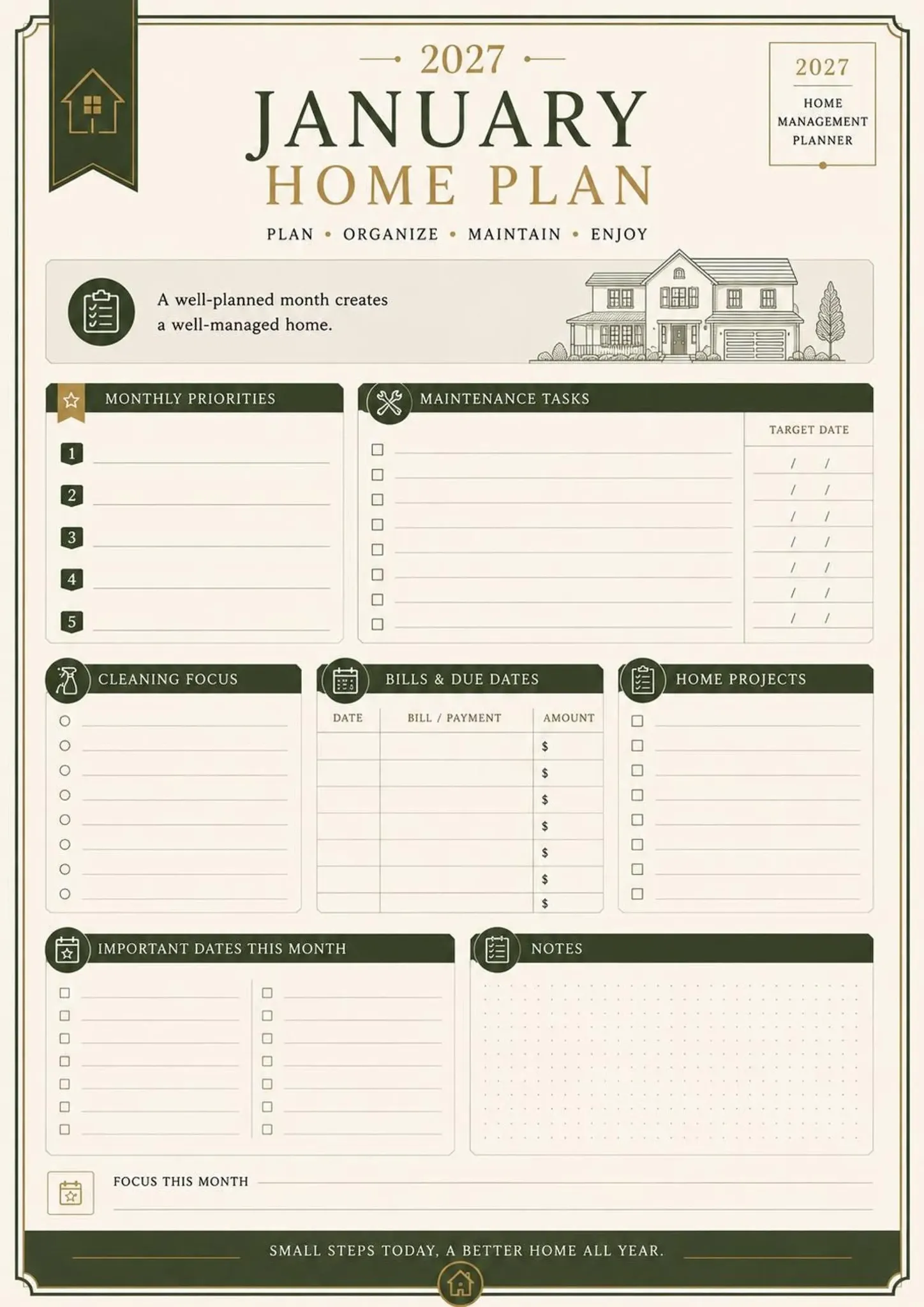 January Home Plan printable