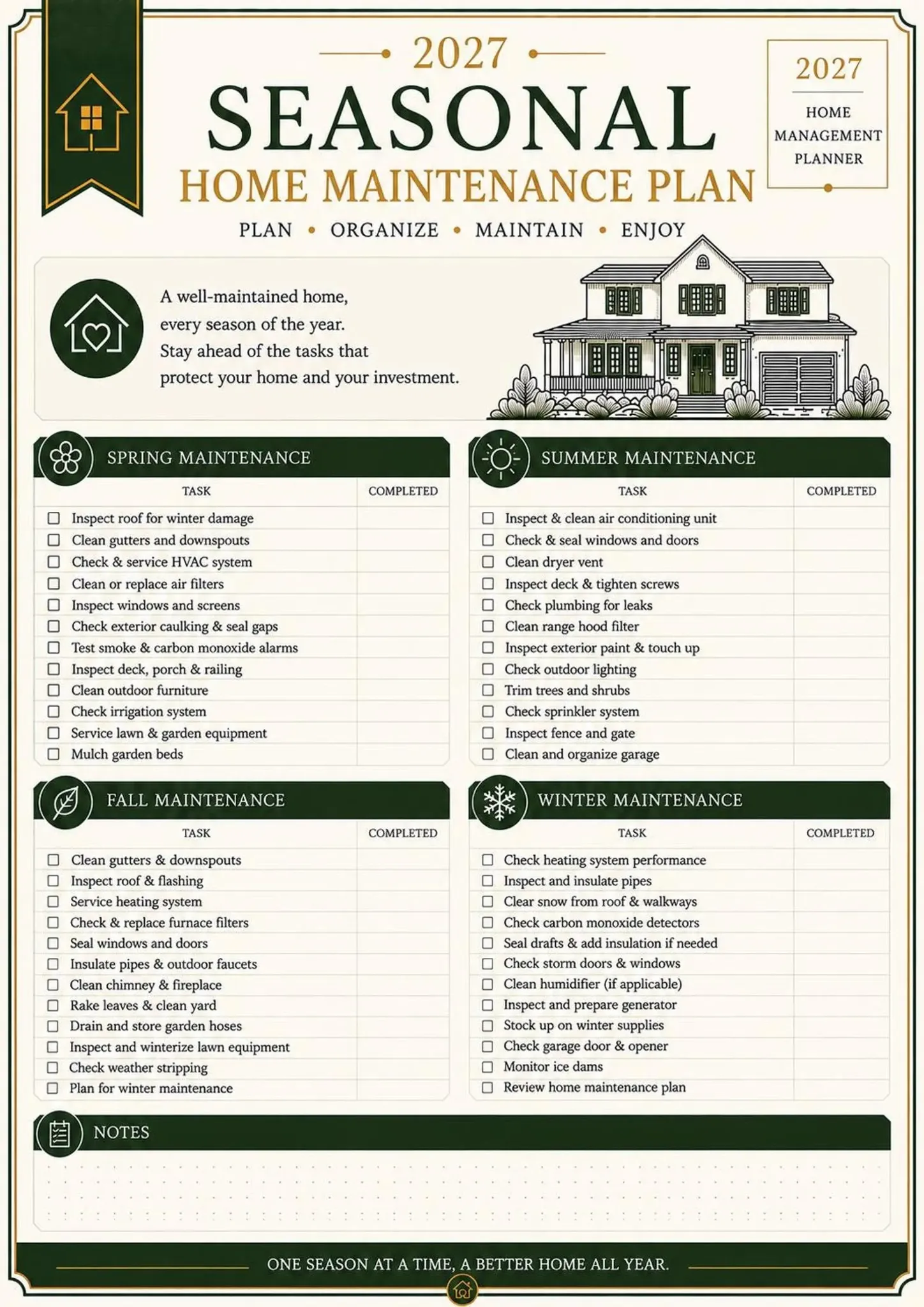 Seasonal Home Maintenance Plan printable