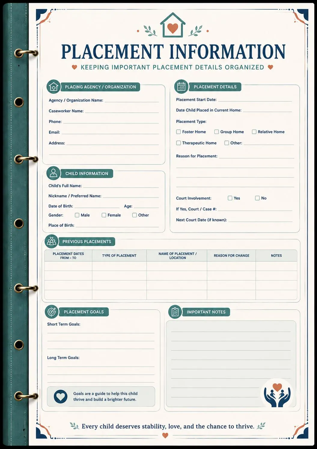 Foster Care Placement Binder preview 3