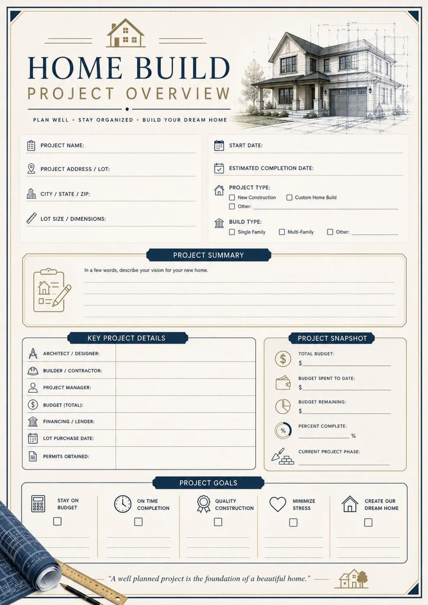 Home Build Project Overview printable