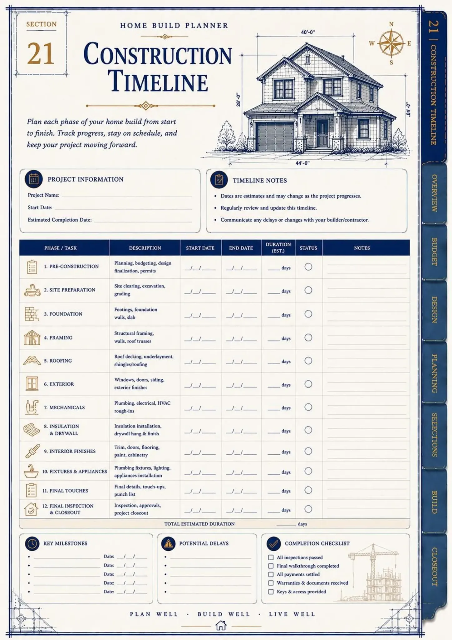 Construction Timeline printable