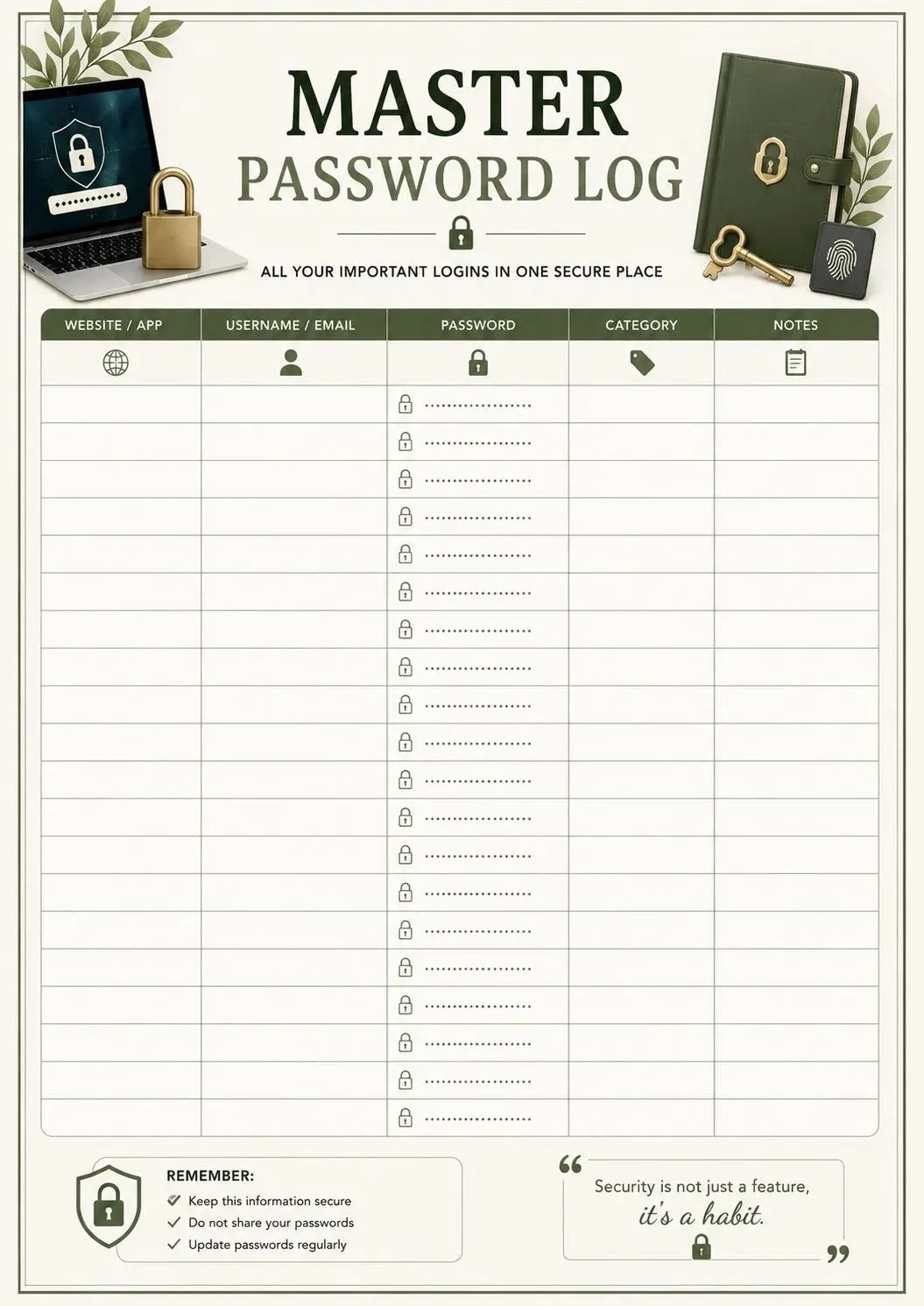 Password Binder Printable preview 3